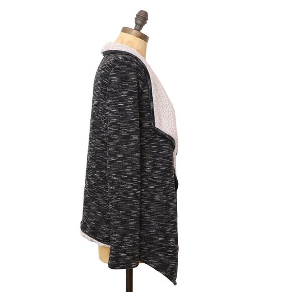GREEN TEA Heather Sherpa Wrap Cardigan S Black Heather Long Sleeve Sweater B69 - Picture 2 of 6